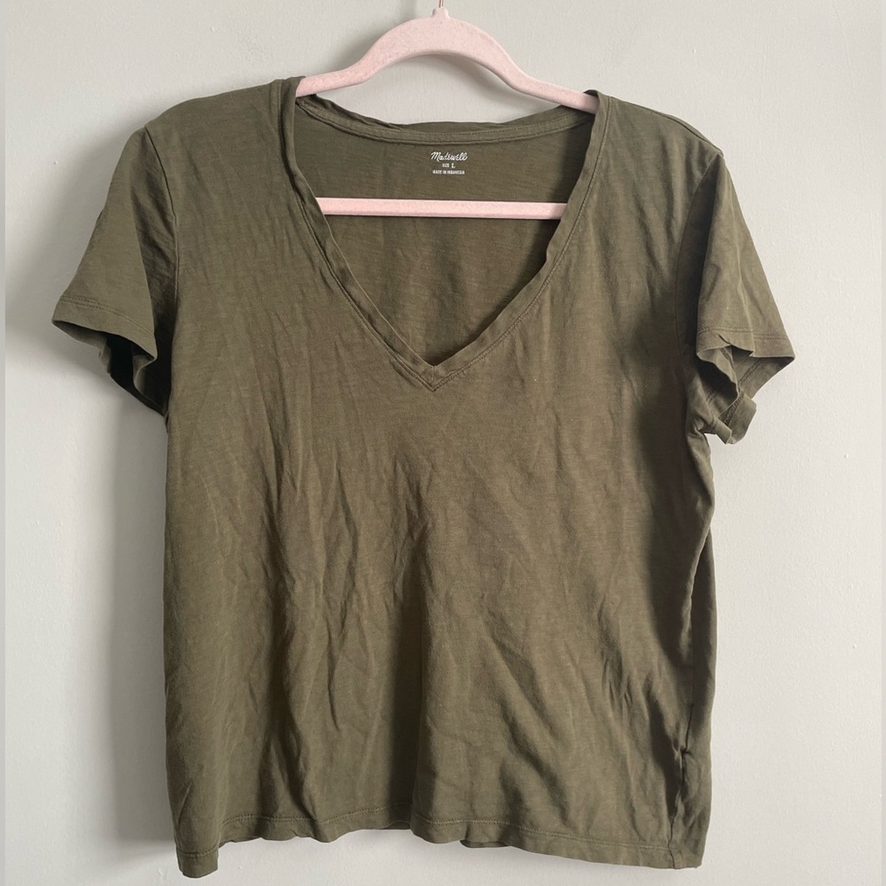 Madewell Olive Green V-Neck Tee - Picture 3 of 7